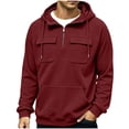 thumbnail image 1 of Hngshg Men's Hooded Sweatshirts Big and Tall Long Sleeve Quarter Zip Tops Textured Drawstring Pullover Hoodies, 1 of 7