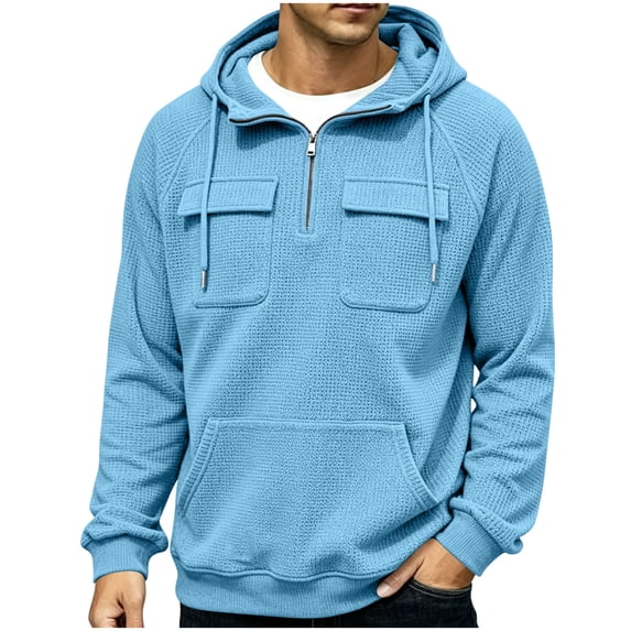 Hngshg Men's Hooded Sweatshirts Big and Tall Long Sleeve Quarter Zip Tops Textured Drawstring Pullover Hoodies