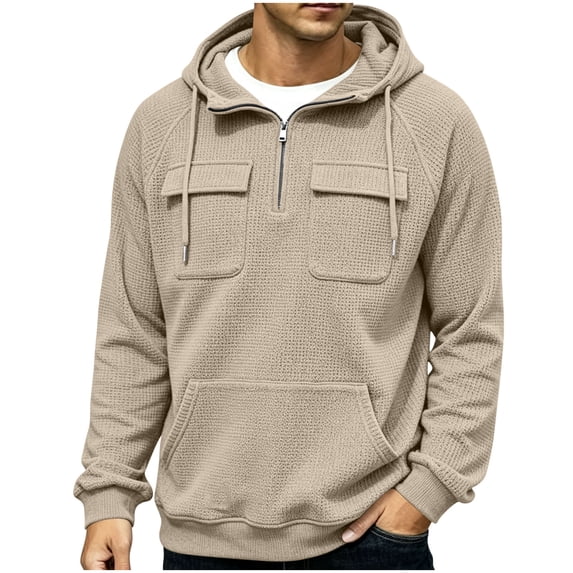 Hngshg Men's Hooded Sweatshirts Big and Tall Long Sleeve Quarter Zip Tops Textured Drawstring Pullover Hoodies