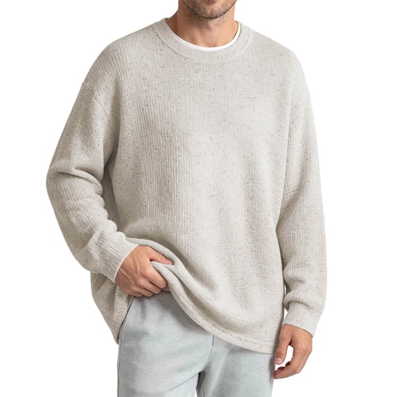 Hngshg Men's Sweaters Oversized Crew Neck Casual Pullover Tops Basic Long Sleeve Lounge Solid Color Sweaters