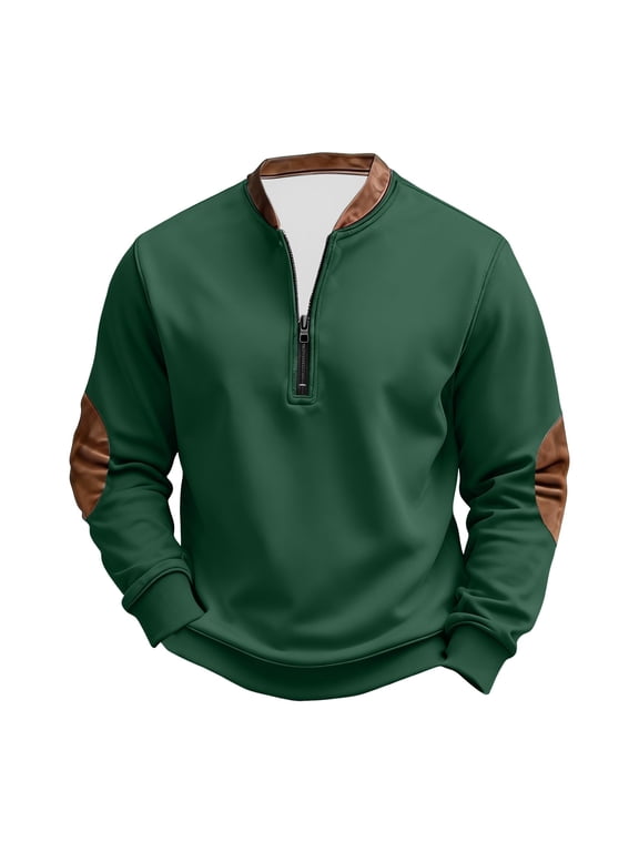 Men's Sweatshirt Fashion Long Sleeve Pullover Tops Casual Half Zip Stand Neck Color Block Sweatshirts