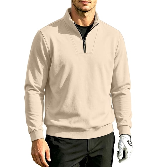 Hngshg Men's Sweatshirts Comfort Quarter Zip Stand Neck Solid Color Tops Casual Long Sleeve Pullover Sweatshirt