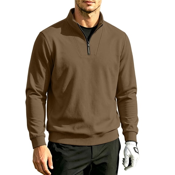 Hngshg Men's Sweatshirts Comfort Quarter Zip Stand Neck Solid Color Tops Casual Long Sleeve Pullover Sweatshirt