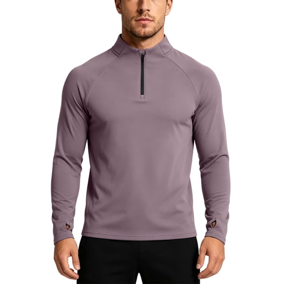 Hngshg Mens Athletic Shirts Quick Dry Slim Quarter Zip Mock Neck Tops Stretchy Long Sleeve Sports Gym Shirts