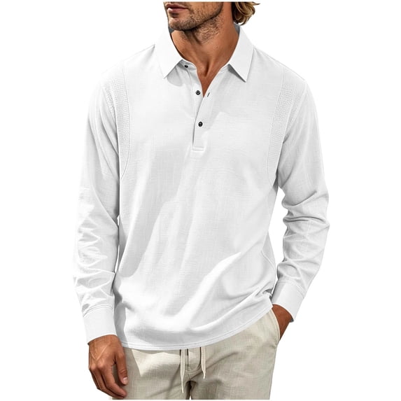 Hngshg Mens T-Shirts Big and Tall Comfy Button Up Collared Tops Long Sleeve Solid Color Pullover Tee Shirts
