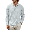 thumbnail image 1 of Hngshg Mens T-Shirts Big and Tall Comfy Button Up Collared Tops Long Sleeve Solid Color Pullover Tee Shirts, 1 of 7
