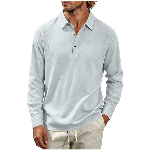 Hngshg Mens T-Shirts Big and Tall Comfy Button Up Collared Tops Long Sleeve Solid Color Pullover Tee Shirts