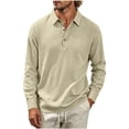 thumbnail image 1 of Hngshg Mens T-Shirts Big and Tall Comfy Button Up Collared Tops Long Sleeve Solid Color Pullover Tee Shirts, 1 of 7