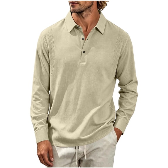Hngshg Mens T-Shirts Big and Tall Comfy Button Up Collared Tops Long Sleeve Solid Color Pullover Tee Shirts