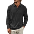 thumbnail image 1 of Hngshg Mens T-Shirts Big and Tall Comfy Button Up Collared Tops Long Sleeve Solid Color Pullover Tee Shirts, 1 of 7