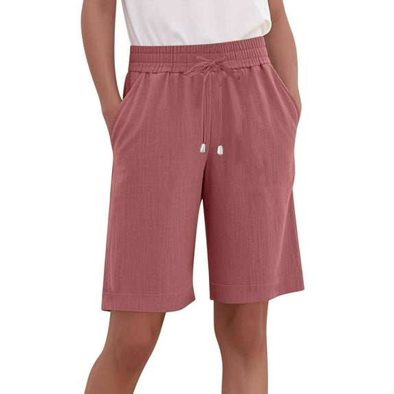 Hngshg Plus Size Shorts for Women Elastic High Waist Casual Shorts Ladies Cotton Linen Shorts Beach Summer