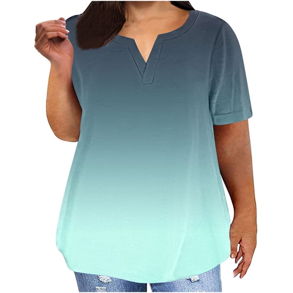 Hngshg Plus Size Tops for Women Comfy Loose Casual Short Sleeve Color Block V Neck Trendy Work T Shirts Summer Going out Tops