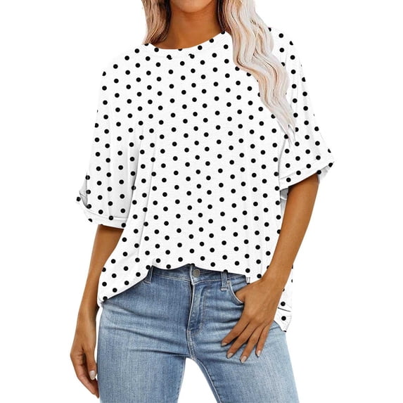 Hngshg Plus Size Tops for Women Polka Dot Short Sleeve Comfy Casual Scoop Neck Trendy T Shirts Summer Vacation Going out Tops