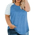 thumbnail image 1 of Hngshg Plus Size Tops for Women Short Sleeve Blouse Summer Splicing Stripe T-Shirt Casual Crew Neck Tees XL-5XL, 1 of 6