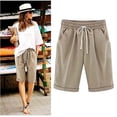 thumbnail image 1 of Hngshg Women's Bermuda Shorts Knee Length Shorts for Women Summer Cotton Linen Shorts with Pockets Beach Vacation, 1 of 4