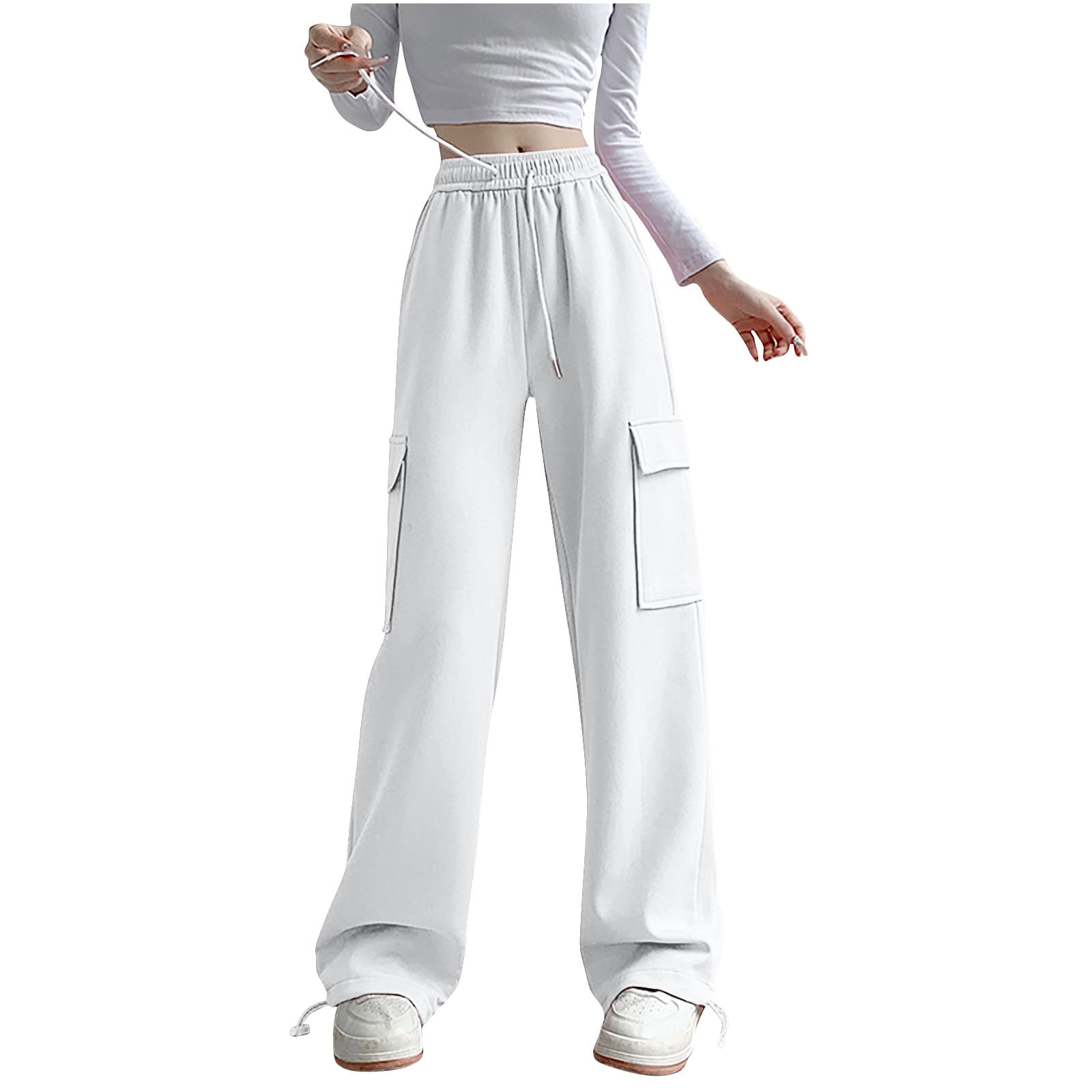 Hngshg Women's Fall Winter Cargo Pants Drawstring Warm Wide Leg Pants