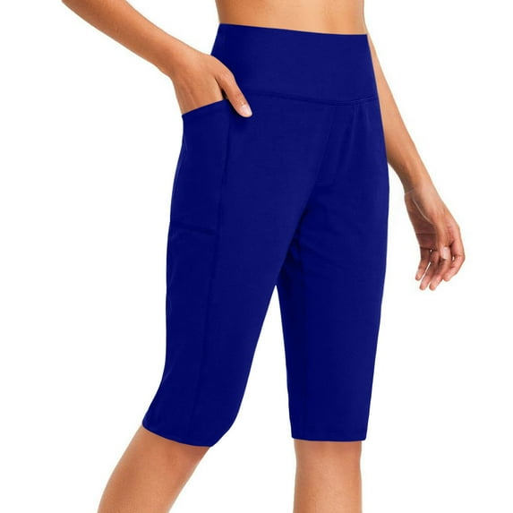 Hngshg Women's Workout Shorts Knee Length Leggings Seamless Athletic Yoga Running Biker Shorts with Pockets