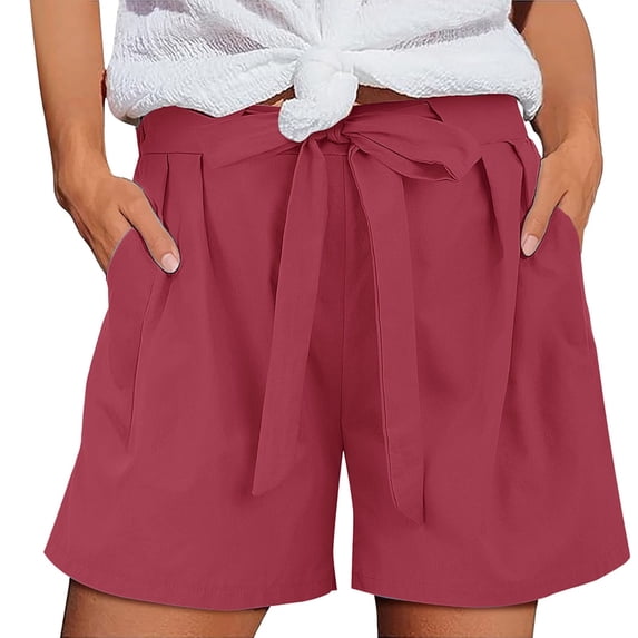 Hngshg Womens Summer Linen Shorts Office Work Dress Shorts Cotton Linen Pleated Casual Shorts with Pockets