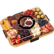 Hnrifc Charcuterie Board with Clear Lid, Travel Portable Cheese Board Charcuterie Boxes Cutting Boards for Kitchen (6 Compartments Black)