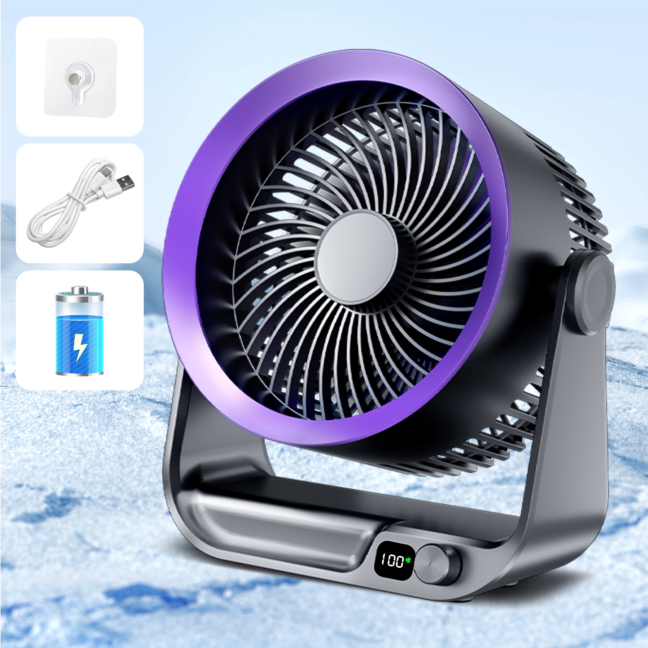 Hnrifc Portable Desk Fan & Wall Mounted Fan, 4000mAh Rechargeable, 7.3" 10-Speed Personal Fan, 180° Foldable, LED Display, Power Bank for Travel, Home, Office (Black)