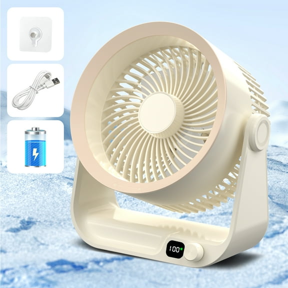 Hnrifc Portable Desk Fan & Wall Mounted Fan, 4000mAh Rechargeable Air Circulation Power, 7.3" 10-Speed, 180° Foldable, LED Display, Power Bank for Travel, Home, Office (Beige)