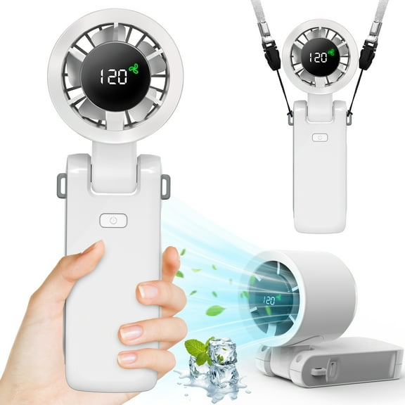 Hnrifc Portable Handheld Turbo Fan, 4 Gear Wind, Battery Operated, Up to 12 Working Hours, 3 IN 1 Hand Fan with Air Turbo Tech Cooling Fan for Outdoor Activities, Travel, Working(white)