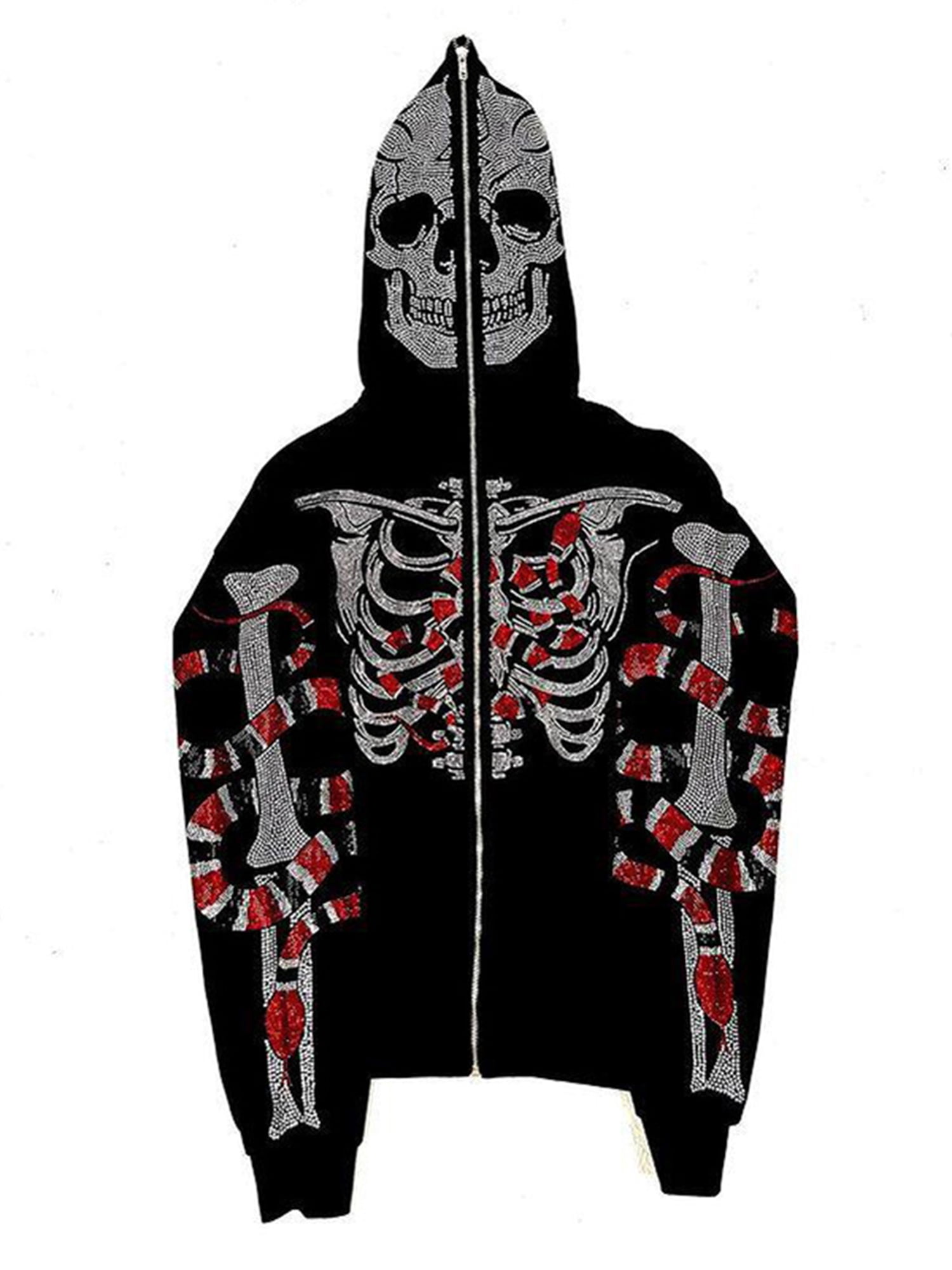 Hnyenmcko Women Men y2k Hoodie Rhinestone Skeleton Print Zip Up 