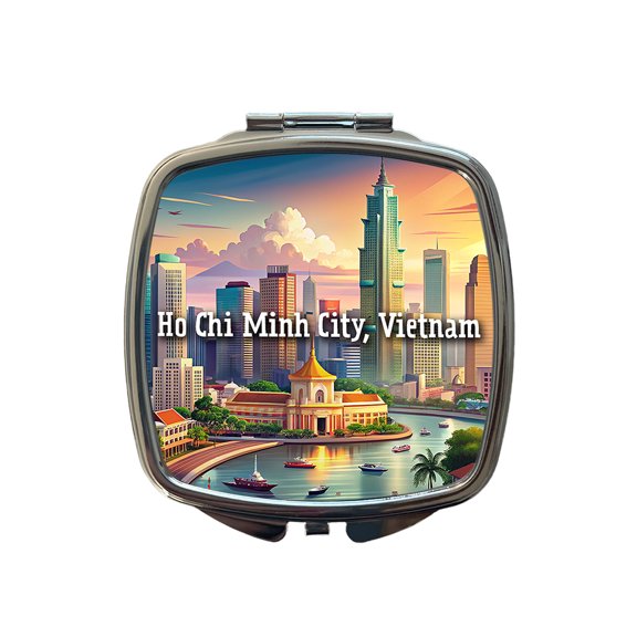 Ho Chi Minh City, Vietnam Travel City Country Stamp Travel Makeup Handbag Purse Small Pocket Compact Mirror