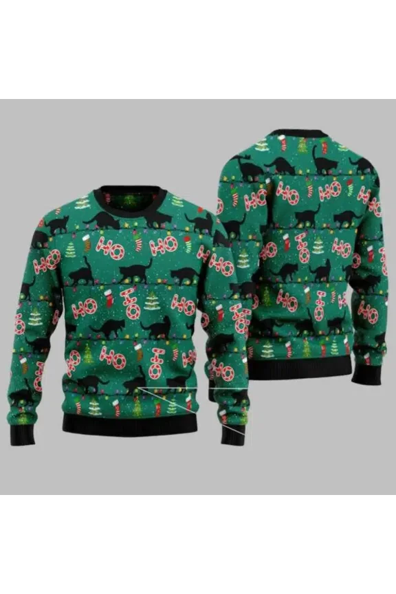 Ho Ho Ho Black Cat 3D Christmas Sweater