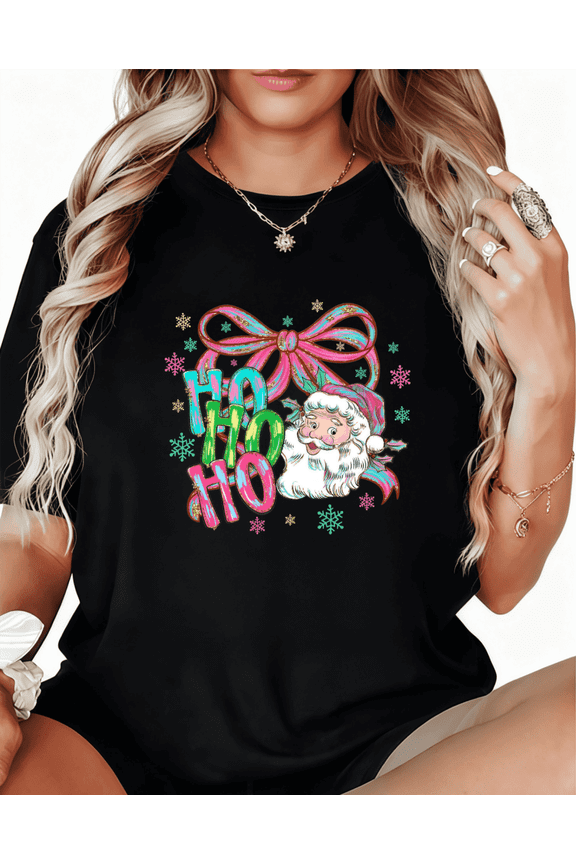 Ho Ho Ho Graphic Tees Black Print Tshirt Shirts Santa Holiday Party S-5XL Tops