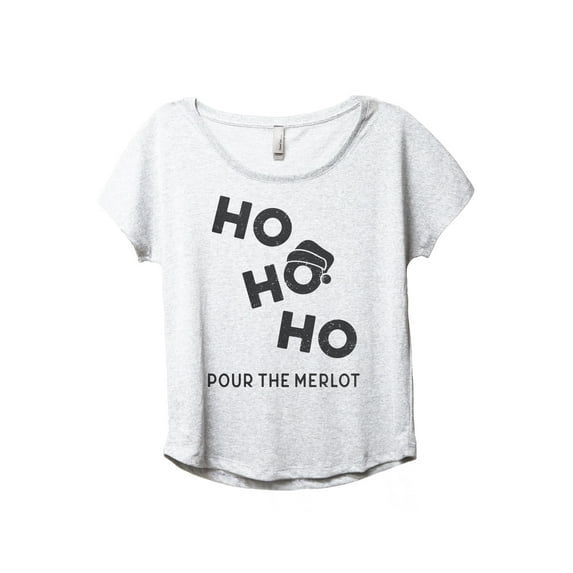 Ho Ho Ho Pour The Merlot Women's Fashion Slouchy Dolman T-Shirt Tee Heather White 3X-Large