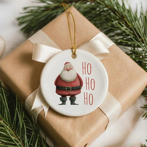 Ho Ho Ho Santa Ceramic Ornament, Minimalist Red Santa Claus Christmas Tree Decoration, Cute Holiday Gift for Family or Friends