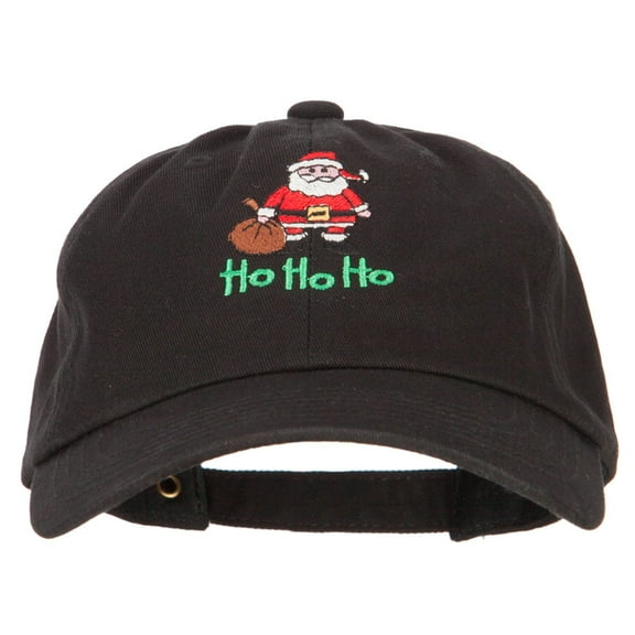 Ho Ho Ho Santa Embroidered Unstructured Washed Cap - Black OSFM