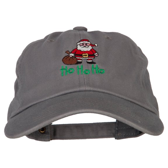 Ho Ho Ho Santa Embroidered Unstructured Washed Cap - Grey OSFM