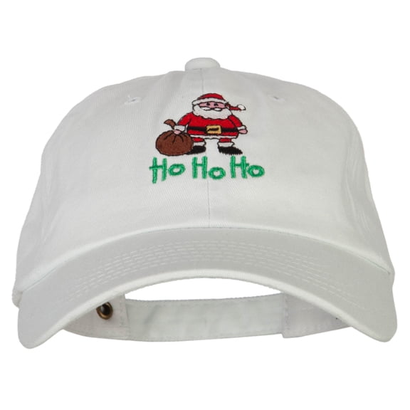 Ho Ho Ho Santa Embroidered Unstructured Washed Cap - White OSFM