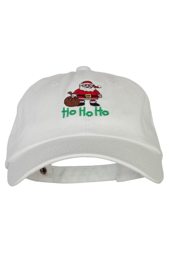 Ho Ho Ho Santa Embroidered Unstructured Washed Cap - White OSFM