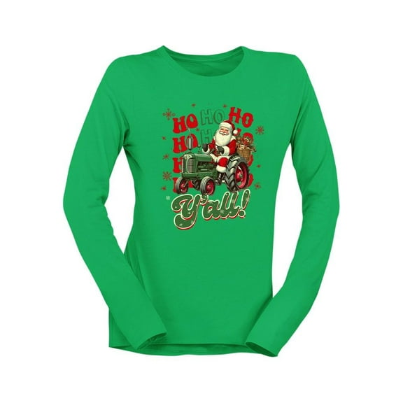 Ho Ho Ho Y'll - Santa On Tractor Christmas Women's Long Sleeve