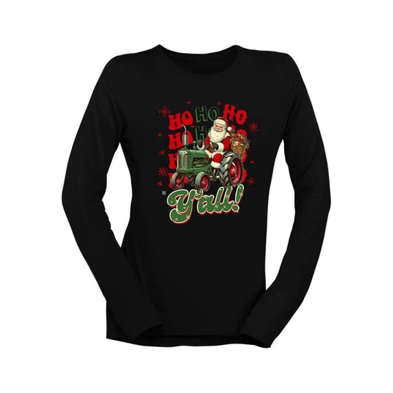 Ho Ho Ho Y'll - Santa On Tractor Christmas Women's Long Sleeve