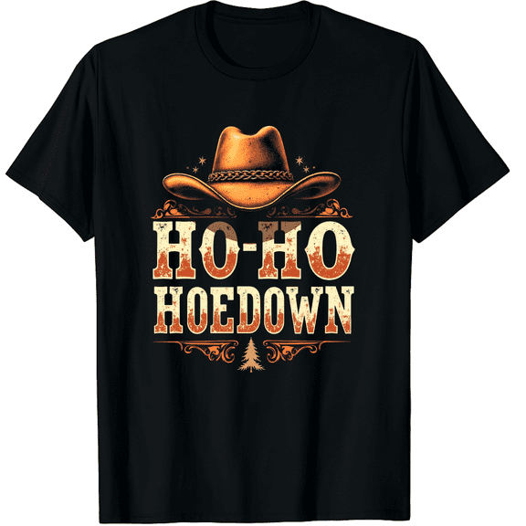 Ho Ho Hoedown Saddle Up Western Wonderland Roundup Yeehaw Graphic Black T-Shirt for Men and Women