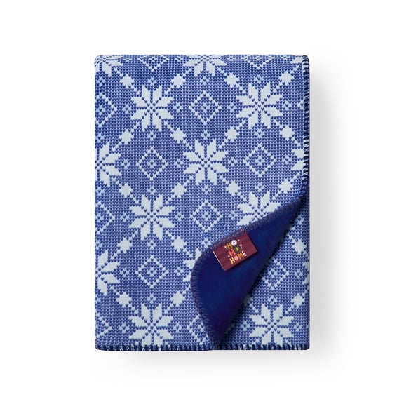 Ho Ho Holiday Snowflake Reversible Christmas Throw Blanket, 50" x 72", Navy Blue