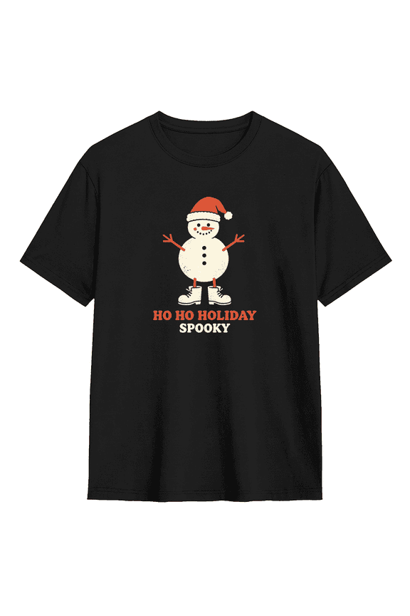 Ho Ho Holiday Spooky Snowman Vintage Graphic Tee For Men And Women, Holiday Gift Party Cotton Short Sleeves T-Shirt