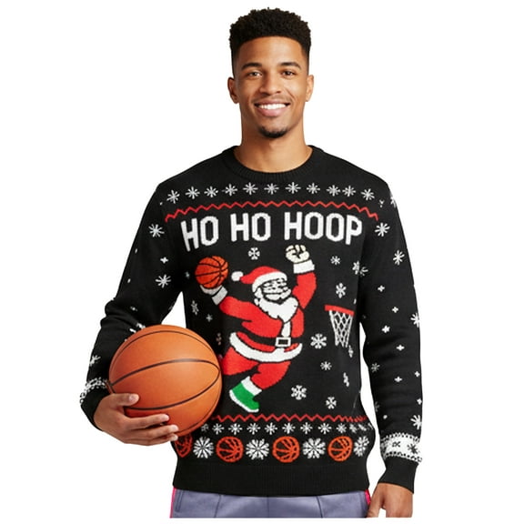 Ho Ho Hoop Ugly Christmas Sweater - Funny Basketball Santa Unisex Pullover for Adults Men & Women Sweater Medium Multicolor