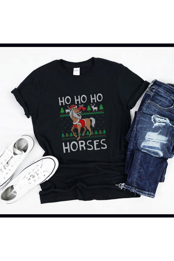 Ho Ho Horse Horses Rider Ugly Christmas Sweater Animal Novelty Tee,for men and women up to 5XL