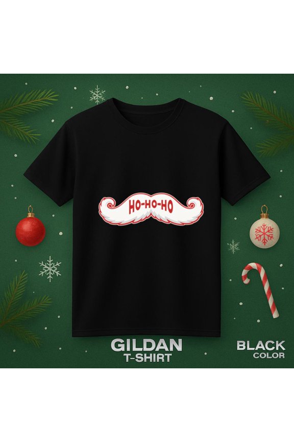 Ho Ho Mustache Retro Holiday Funny Christmas Festive Vibes Art Unisex T-Shirt, for men & women, up to size 5XL.