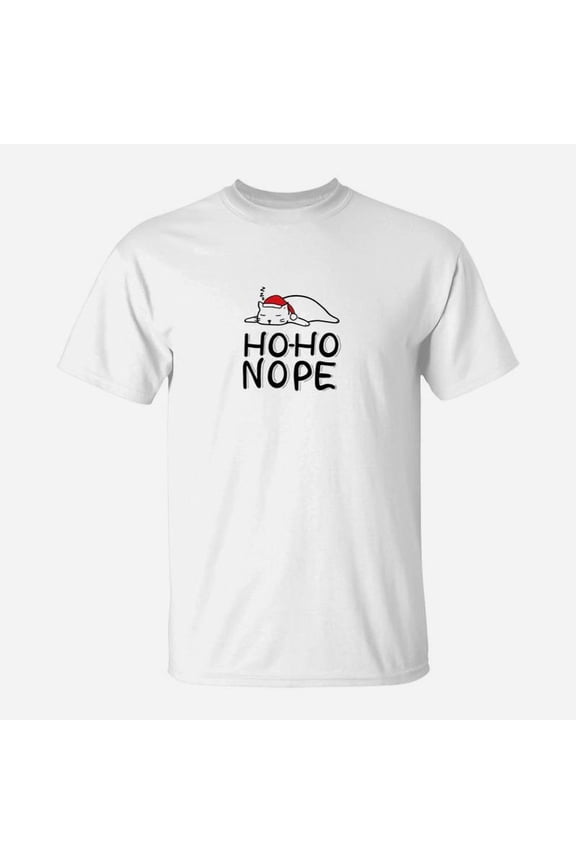 Ho Ho Nope Lazy Cat With Santa Hat Christmas TShirt