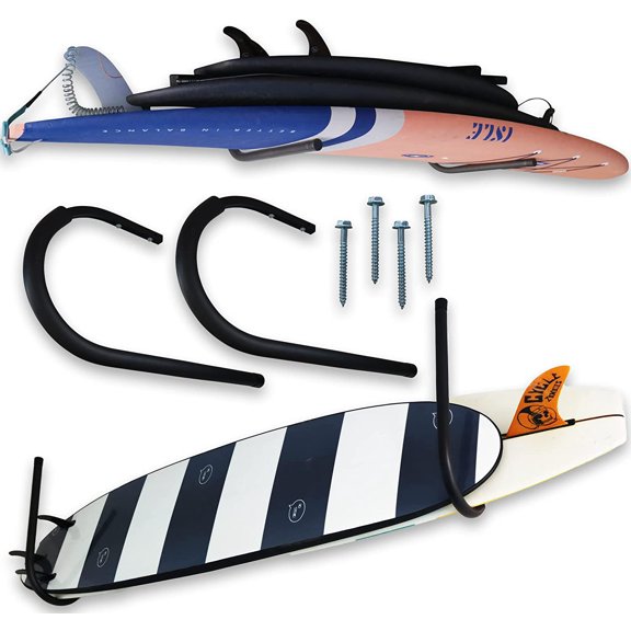 Ho Stevie! Surfboard Ceiling Racks - Free Up Your Floor Space - Hang Up To 3 Surf or SUP Boards - Wont Rust/Corrode - Heavy Duty 75lbs Max - Easy Installation (Hardware Included)