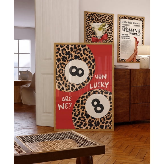 Ho.w Luc.ky A.re W.e Print Trendy 8 Ball Leopard Retro