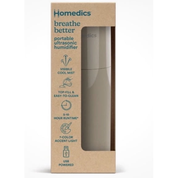 HoMedics Breathe Better Portable Ultrasonic Humidifier air Gray/Green USB charge mist