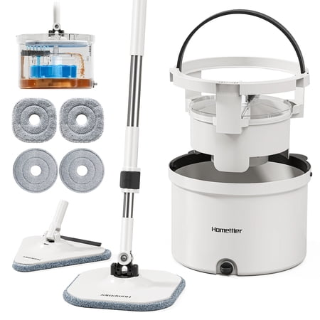 HoMettler Mop and Bucket Set, Dual-Tank Clean/Dirty Water Separation, with Triangular Head & 4 Microfiber Pads for Deep-Cleaning Floors, Versatile Mops for Walls