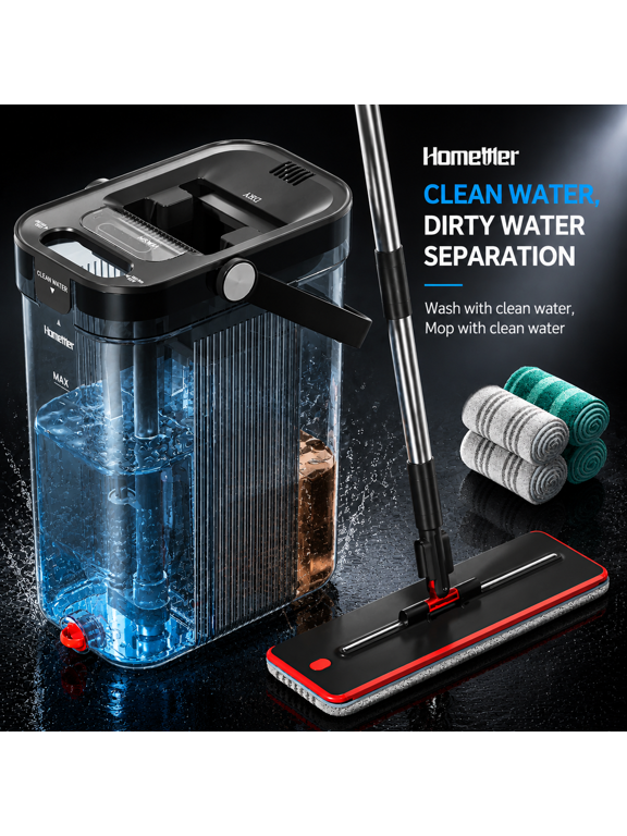 Self-Cleaning Mop Bucket Set with Separate Clean & Dirty Water, 4 Washable Pads